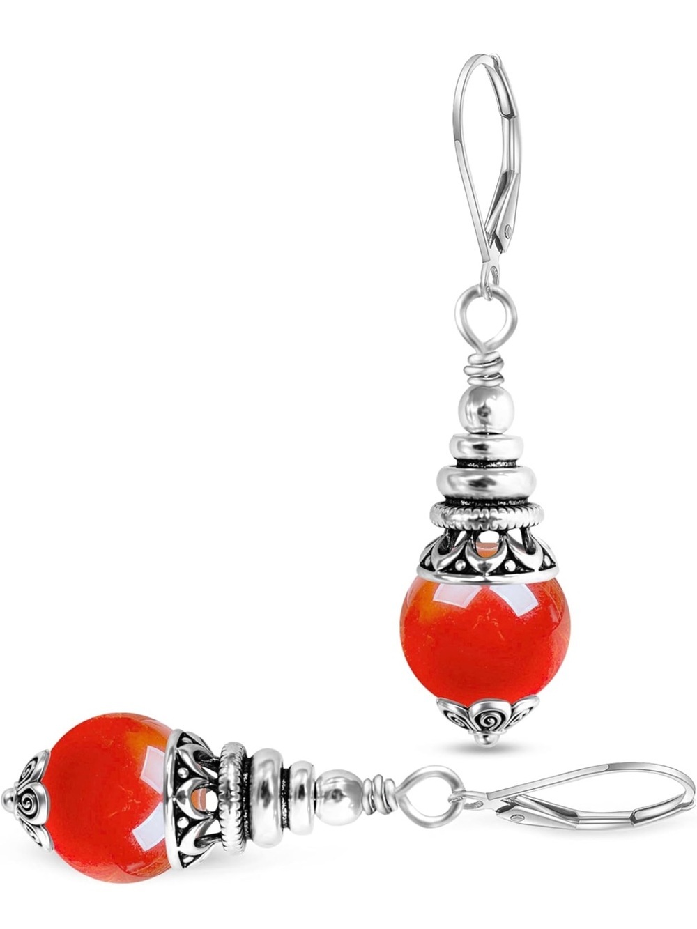 Anthropologie Silver-Tone Orange Bead Drop Earrings